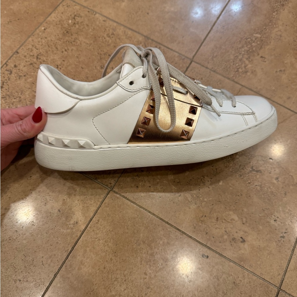 Valentino White and Gold Sneakers
